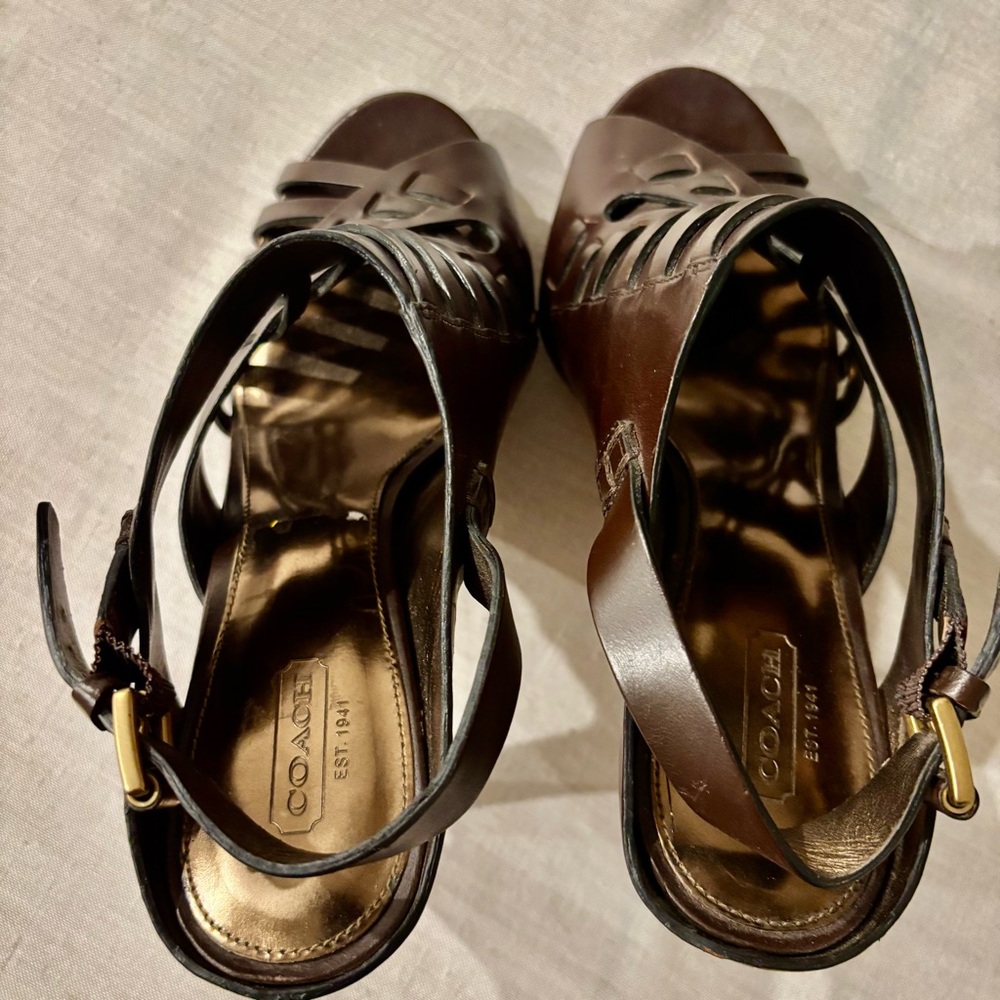 Coach Bessy Brown Leather Platform Heel Sandals Size 9.5B | A3199 - Picture 6 of 10